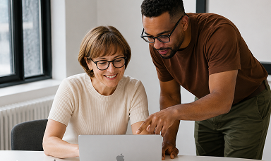 Professionals reviewing digital content together