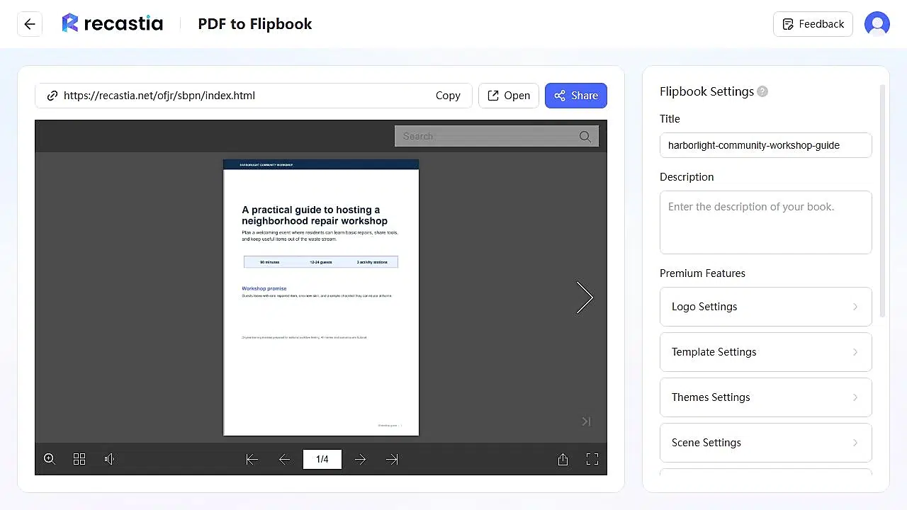 Content repurposing example showing an original PDF converted into a Recastia flipbook