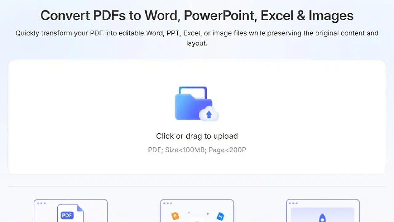 Recastia PDF converter upload screen