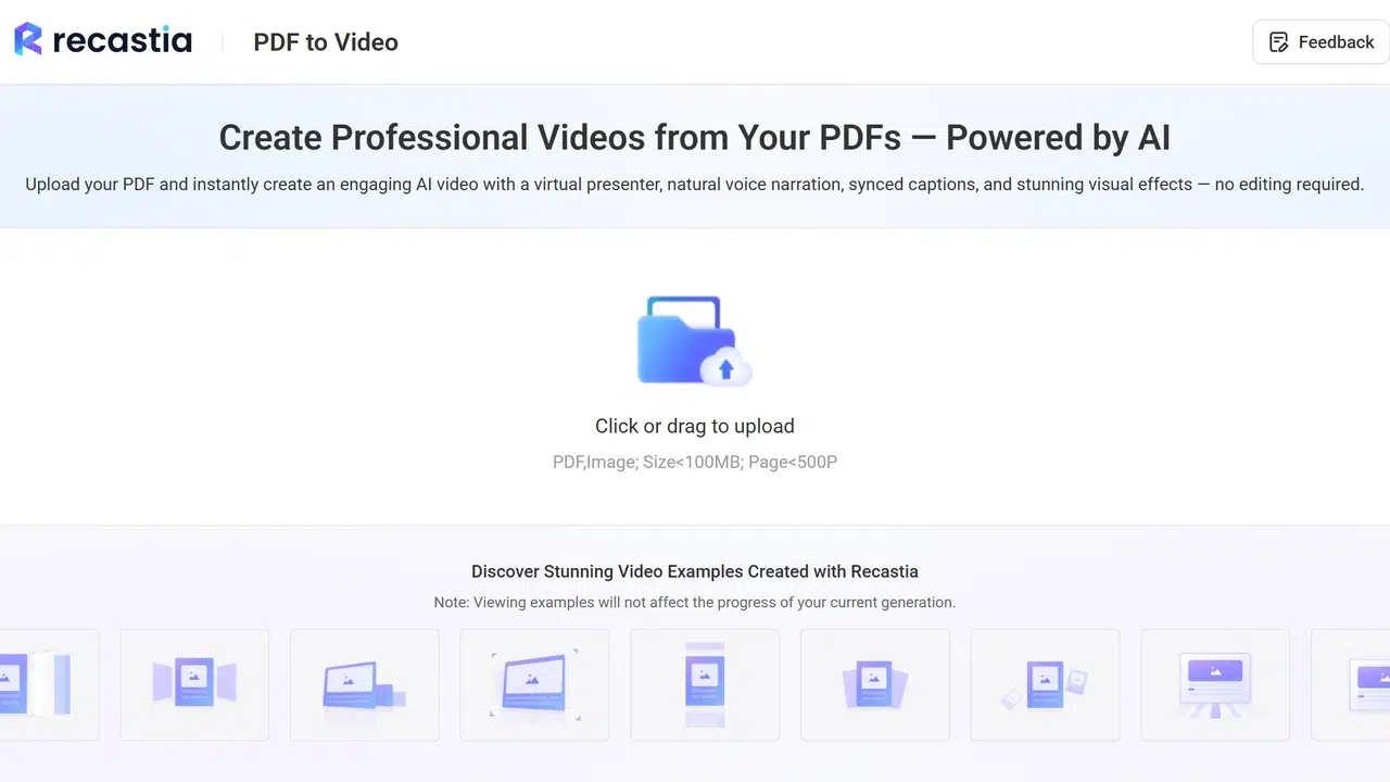 convert pdf to video upload page