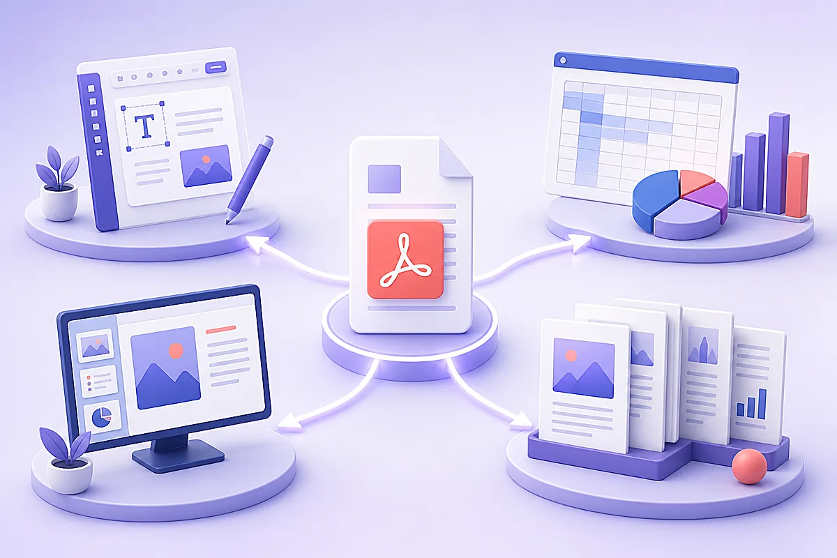 One PDF converted into editable document spreadsheet presentation and page image formats