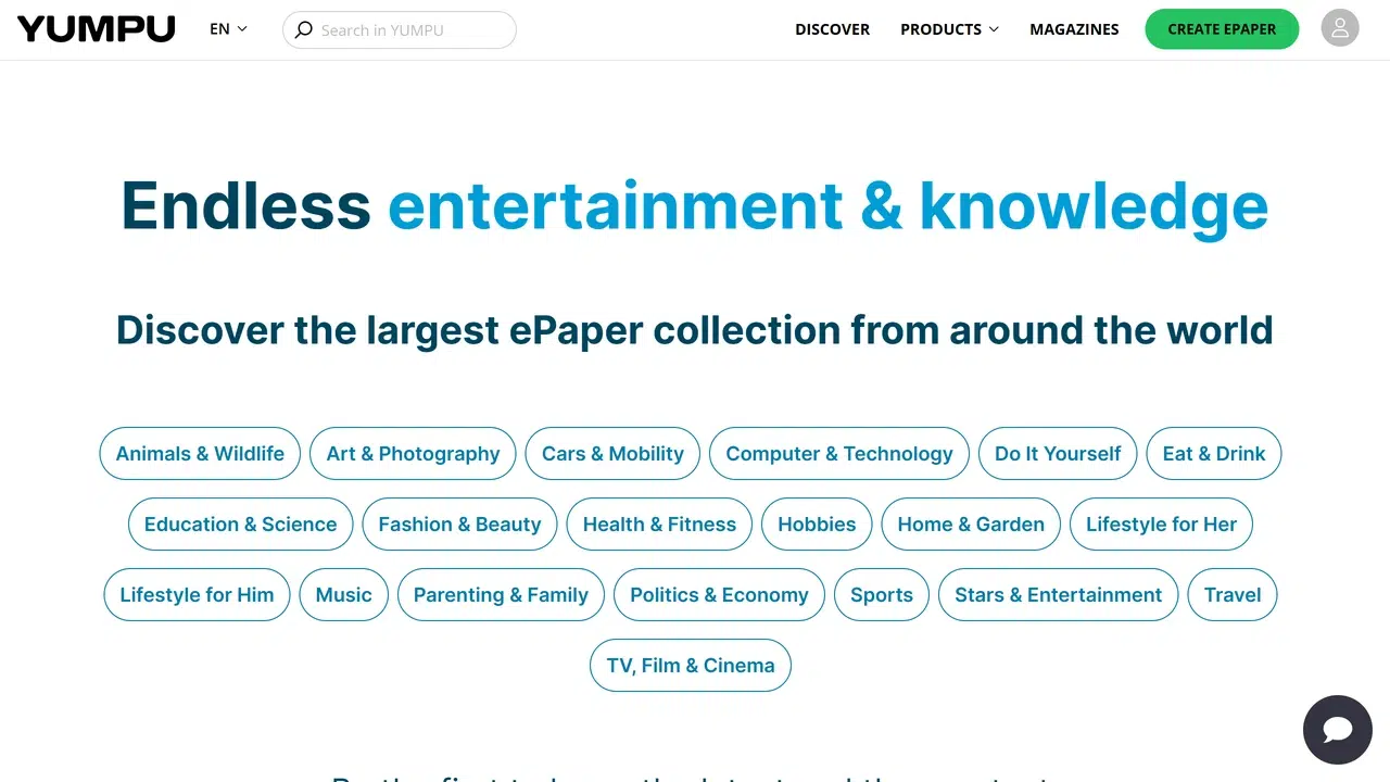 Yumpu online flipbook creator homepage with magazine upload features