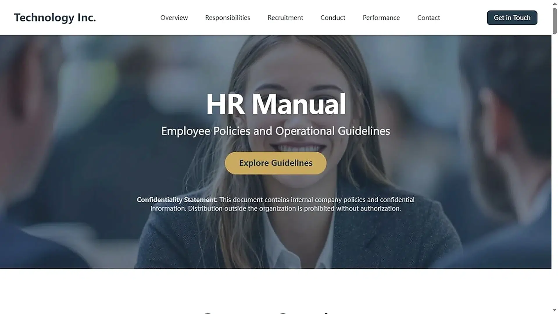 HR manual landing page displayed in the official Recastia example
