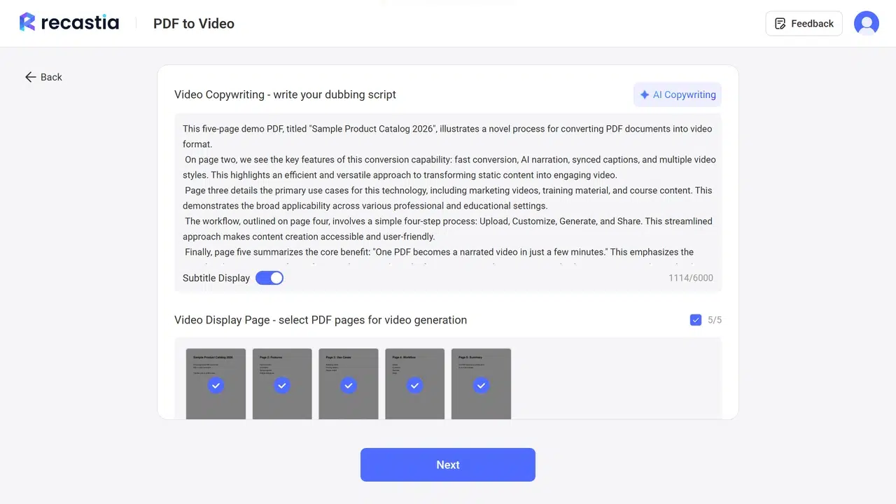 pdf slides to video script customization