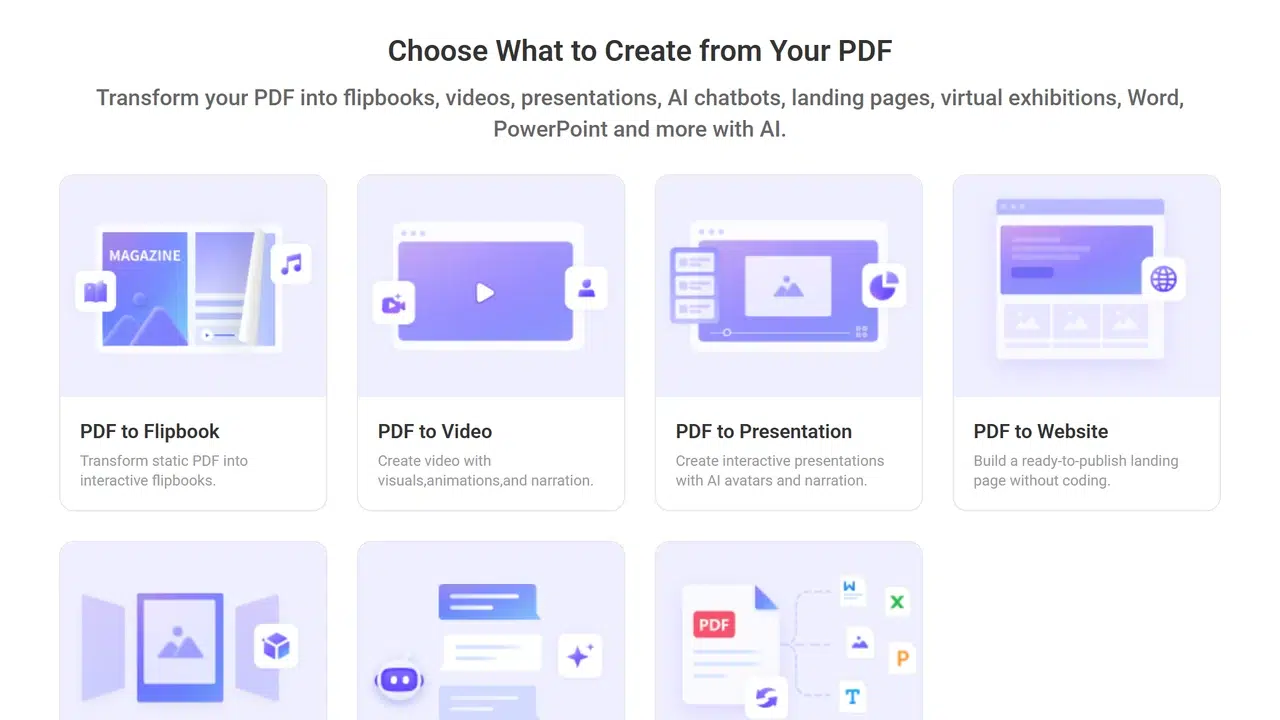 Recastia dashboard showing PDF to Video option with 16:9 widescreen selected