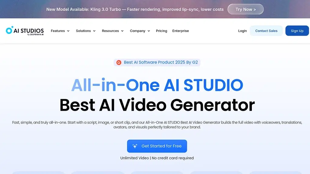 PDF to video AI tool – AI Studios homepage