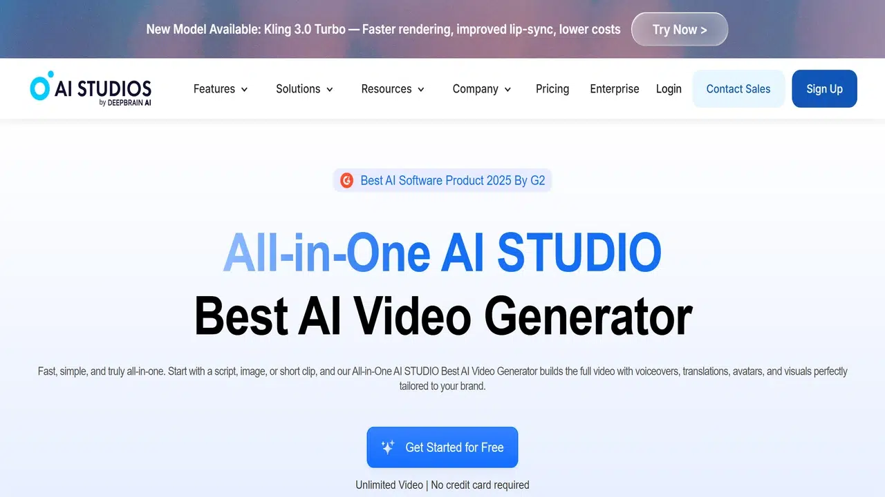 AI Studios homepage with avatar video generator