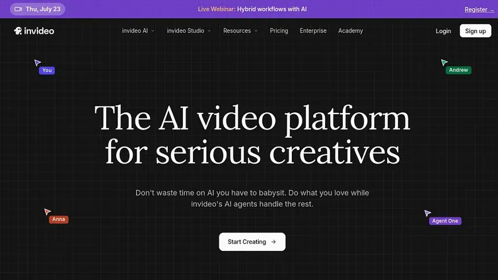 PDF to video AI – invideo AI homepage