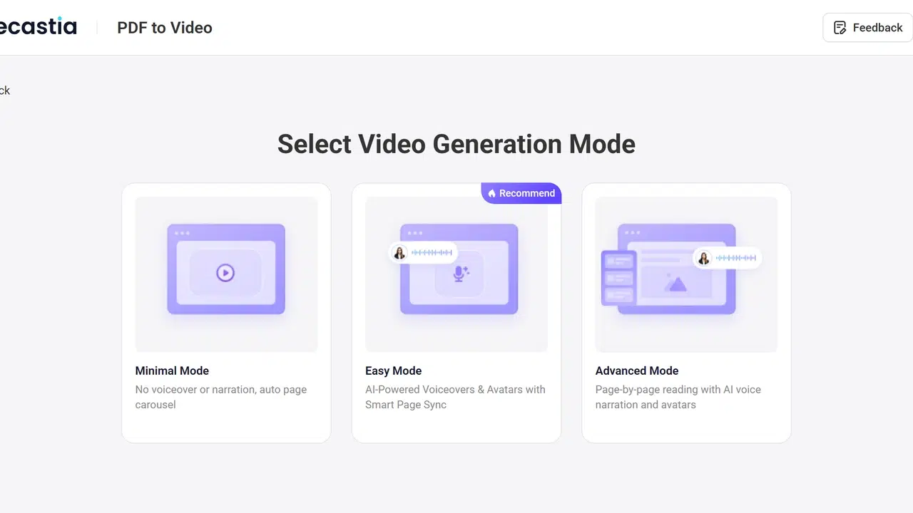 pdf to video maker mode selection