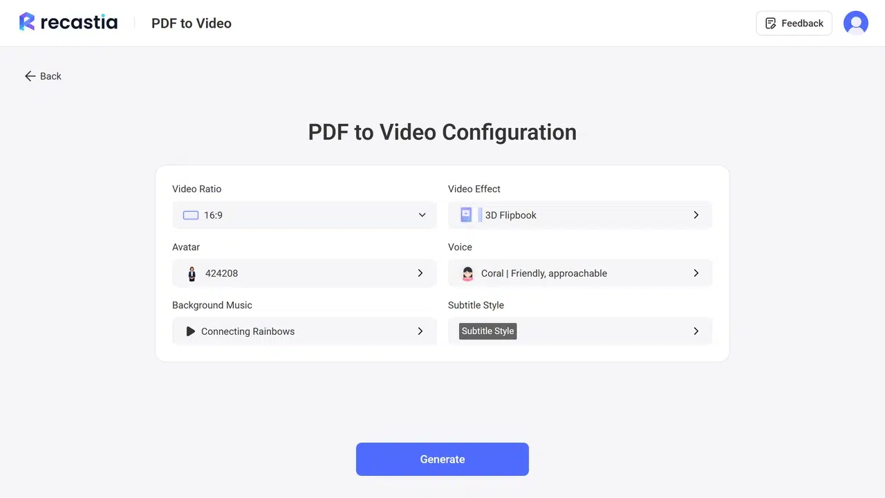 pdf to video online configuration