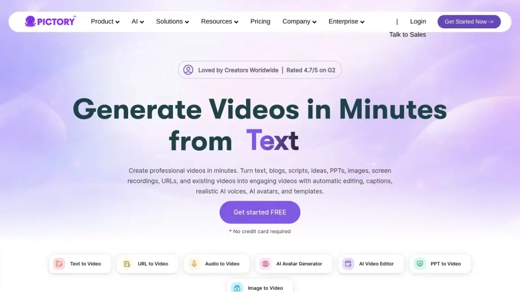 PDF to video tool – Pictory homepage