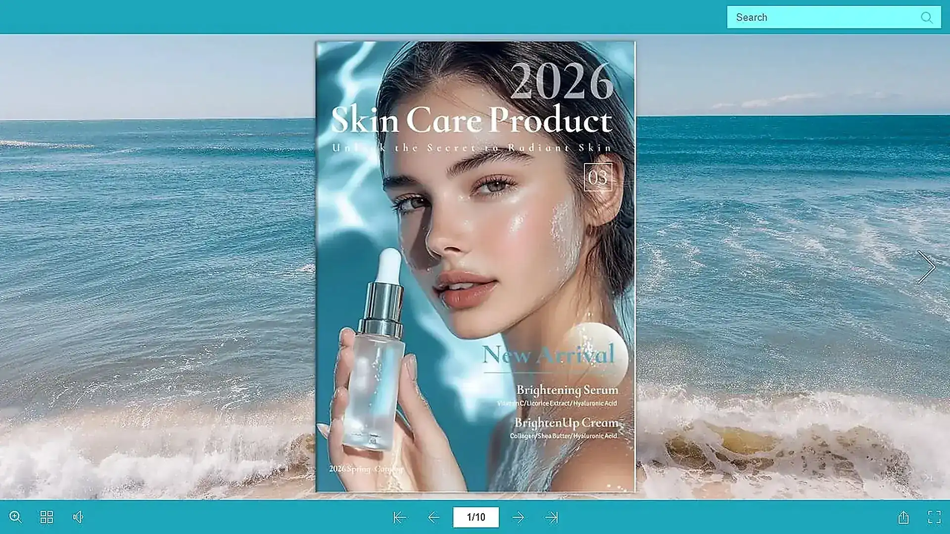Interactive skin care catalog displayed in the official Recastia example