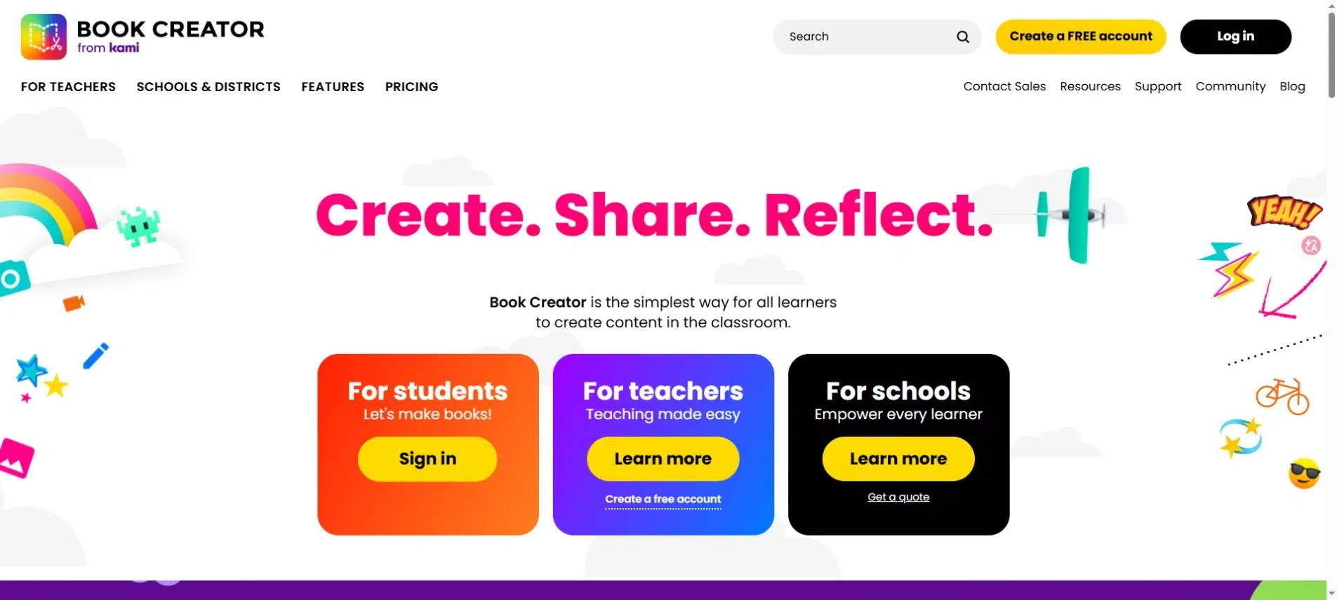 Book Creator homepage for making and sharing classroom books