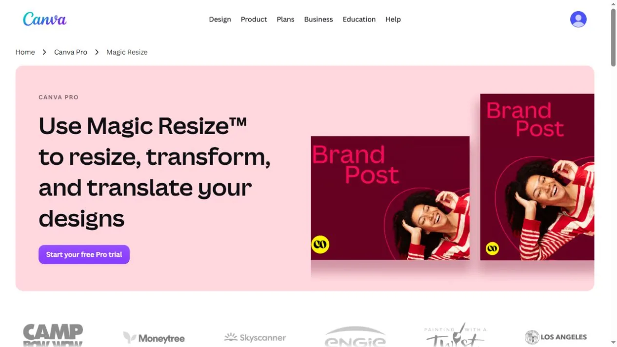 Canva Magic Resize page showing design format variations