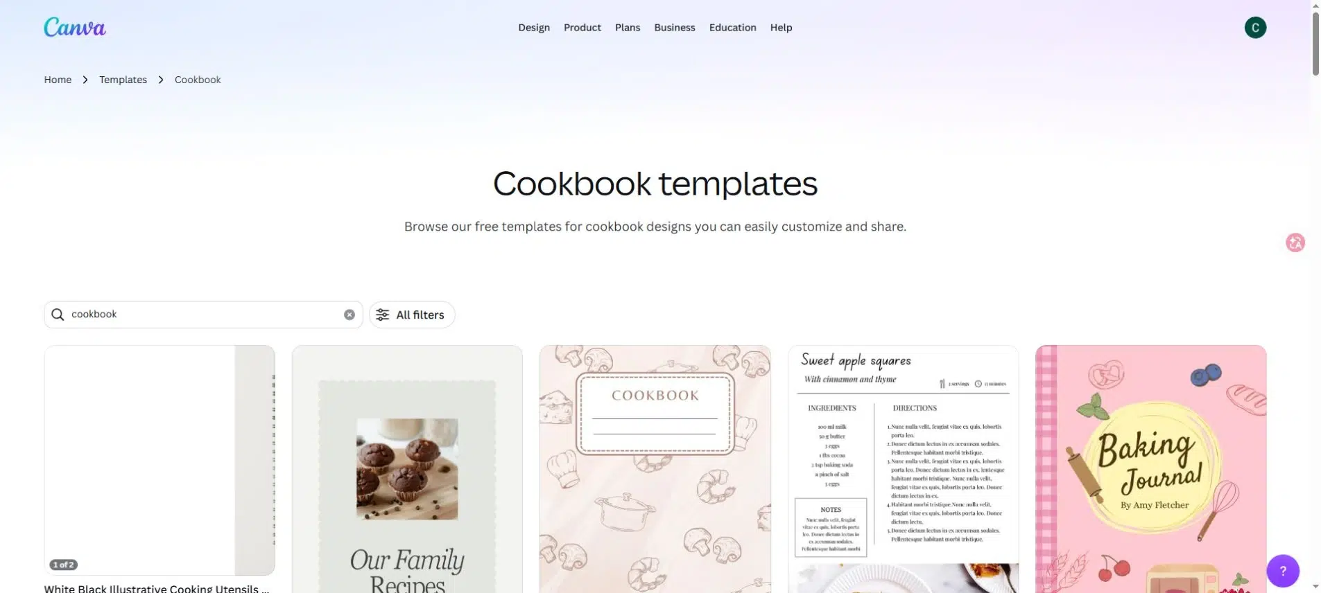 Canva cookbook template collection with recipe-book cover designs