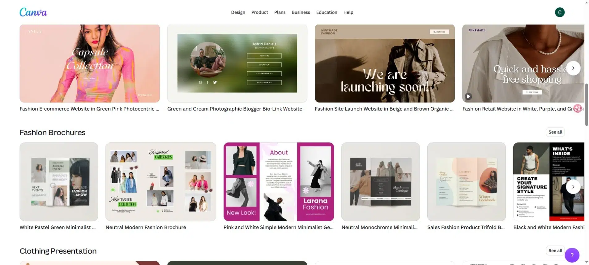 Canva fashion brochure templates from its lookbook design collection