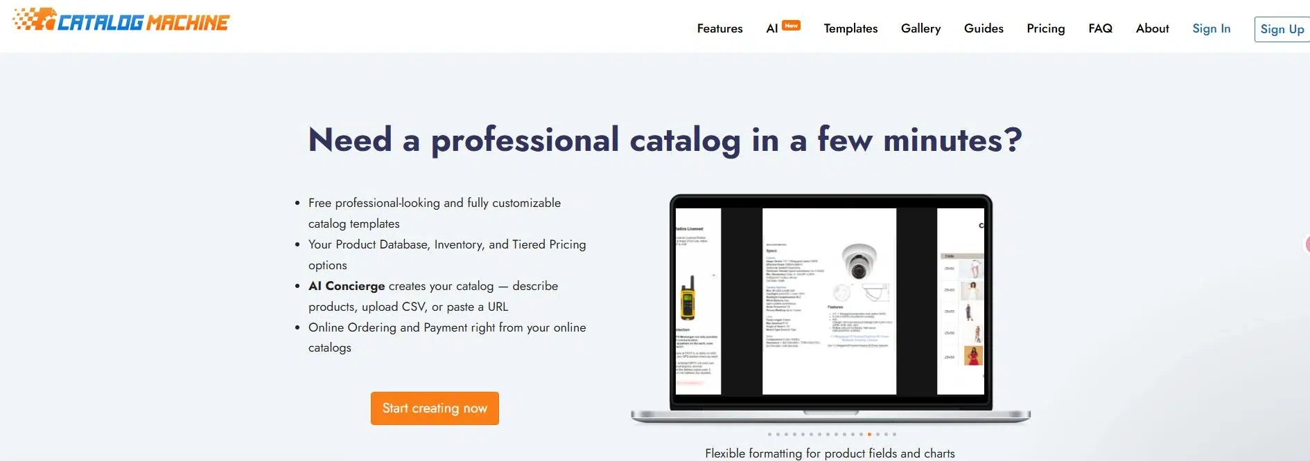 Catalog Machine product catalog software with a catalog preview on a laptop