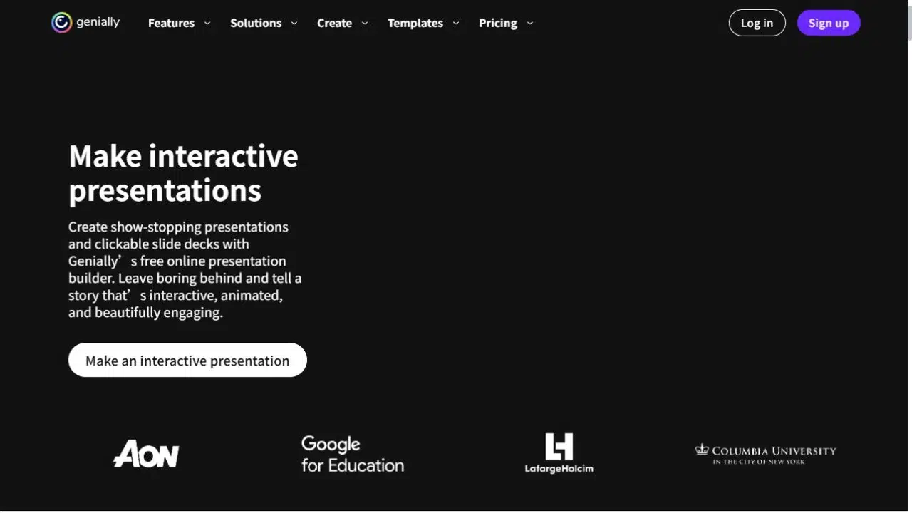 Genially interactive presentation tool page