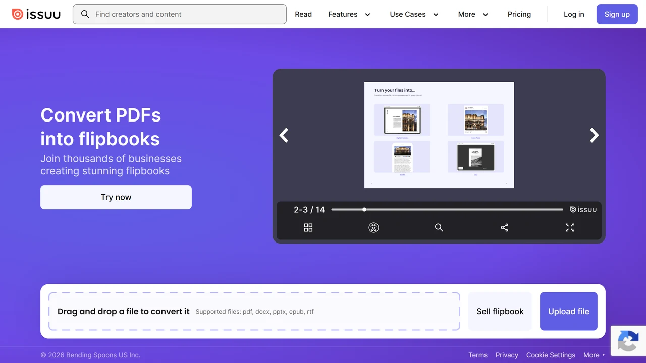 Issuu PDF to flipbook tool page