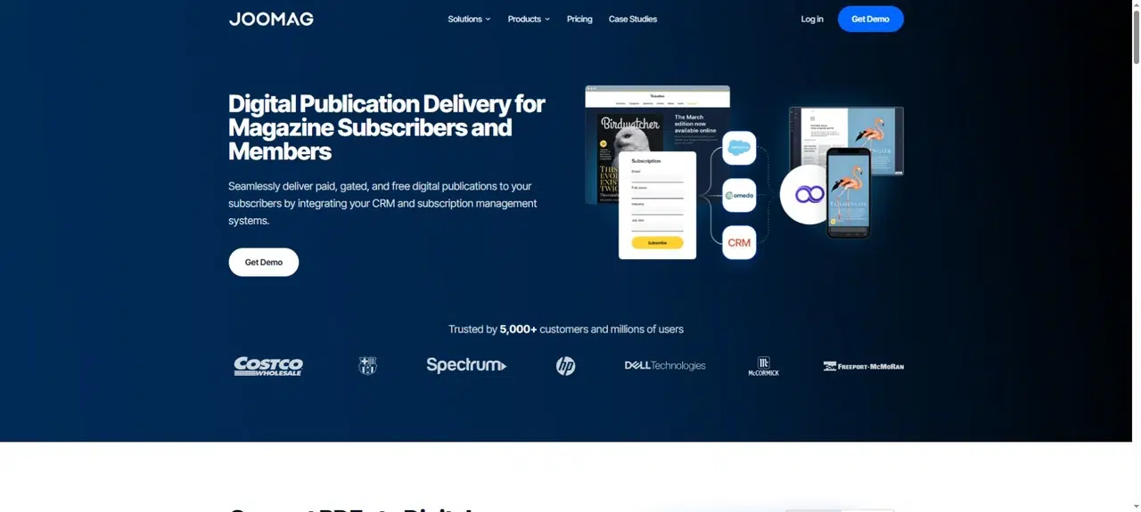 Joomag digital magazine delivery with subscriber registration and connected reader systems