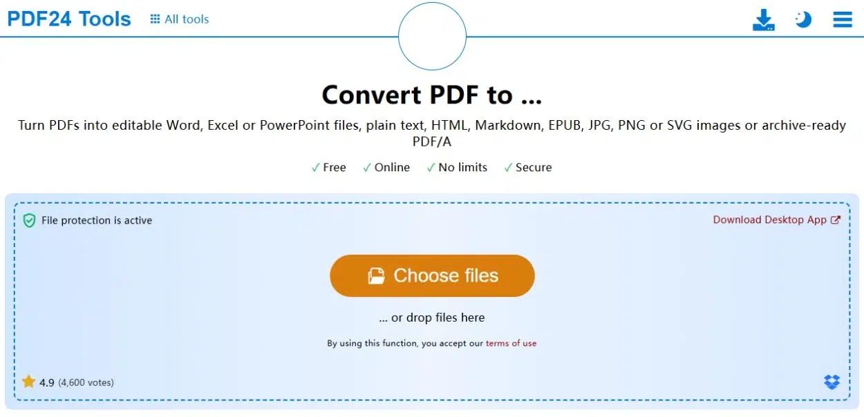 PDF24 online converter with its Choose files upload area