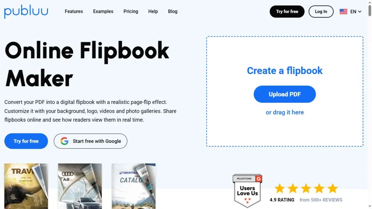 Publuu online flipbook maker tool page