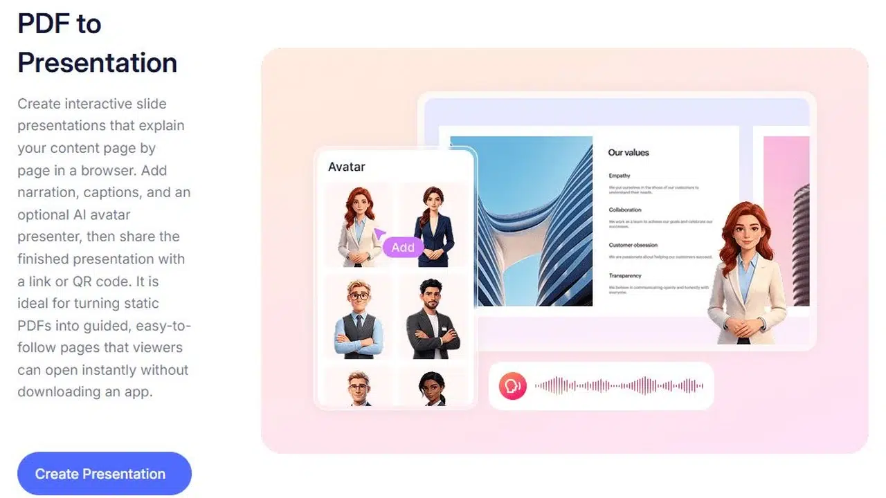 Recastia PDF to Presentation tool page