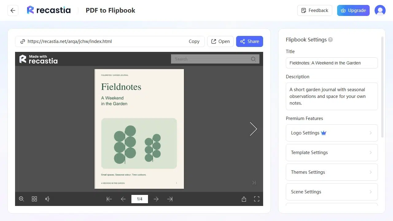 Publication title and description in Recastia Flipbook Settings
