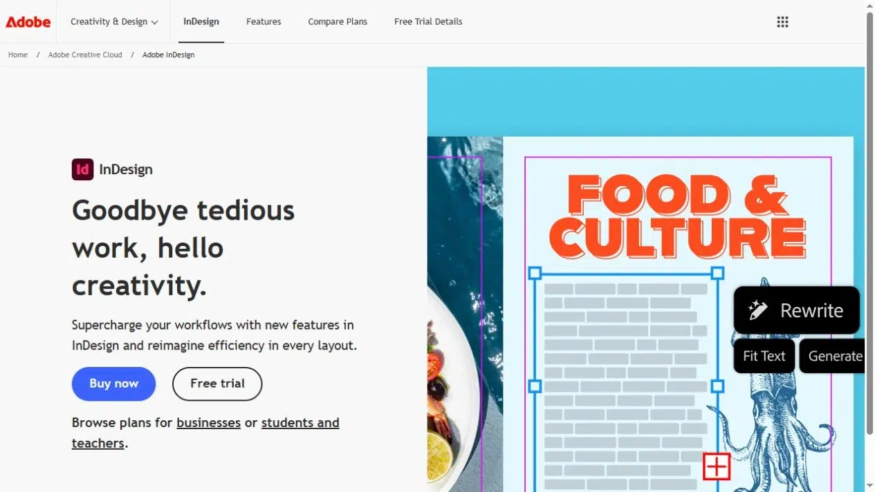 Adobe InDesign page layout product page