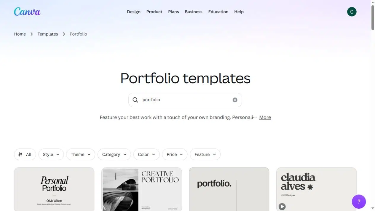 Canva portfolio document templates