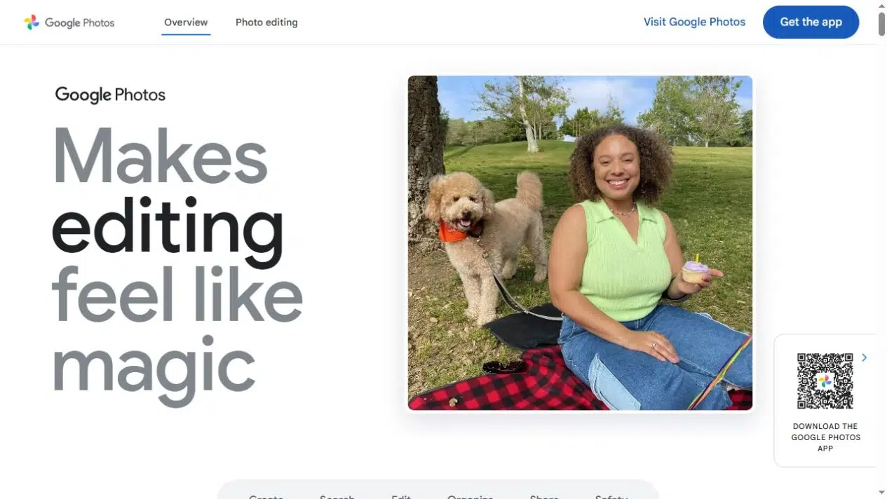 Google Photos homepage introducing photo editing and sharing