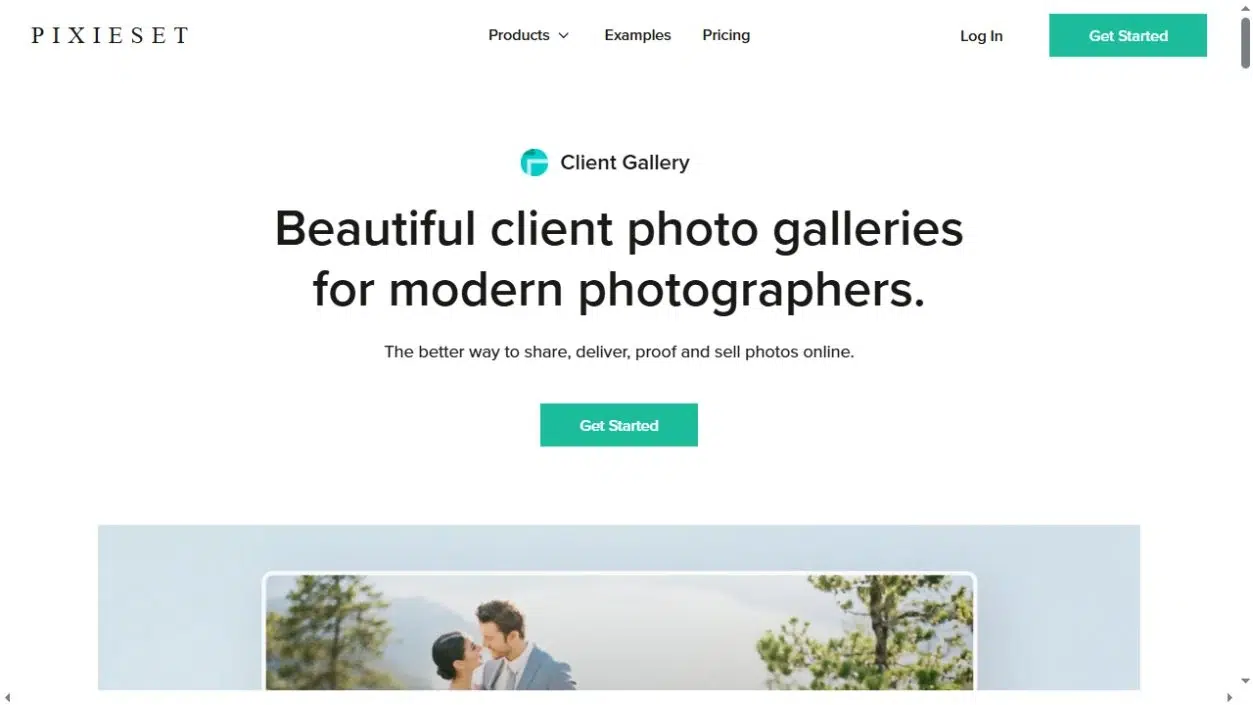 Pixieset Client Gallery product page for sharing and delivering photography